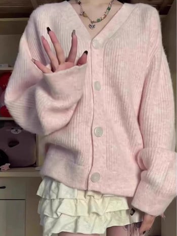 Жилетка с V-образно деколте Дамска чиста плетена сладка принцеса Модна мека широка корейска стилна мързелива момичешка есен Нежна студентска нова нежна