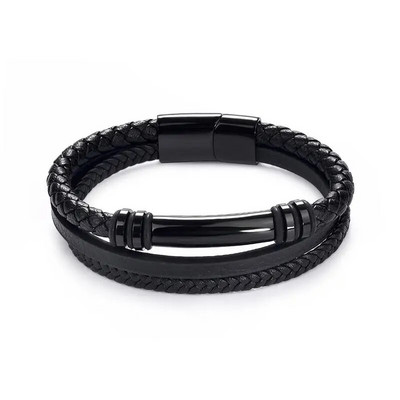 2023 m. naujo stiliaus rankomis austi kelių sluoksnių kombinuoti aksesuarai, nerūdijančio plieno vyriški odiniai apyrankės, vyriški papuošalai, didmeninė prekyba