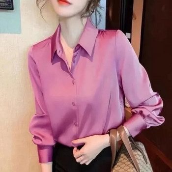 Επώνυμα Ποιότητα πολυτελές γυναικείο πουκάμισο Κομψό μακρυμάνικο πουκάμισο με κουμπιά γραφείου Momi μεταξωτό κρεπ σατέν μπλούζες Γυναικεία τοπ