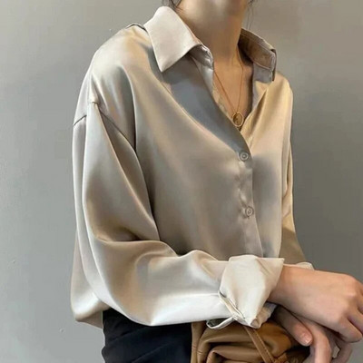 Prekės ženklo kokybės prabangūs moteriški marškiniai Elegantiški biuro marškinėliai ilgomis rankovėmis Momi Silk Crepe Satin Palaidinės Verslo moterims Topas