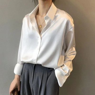 Prekės ženklo kokybės prabangūs moteriški marškiniai Elegantiški biuro marškinėliai ilgomis rankovėmis Momi Silk Crepe Satin Palaidinės Verslo moterims Topas
