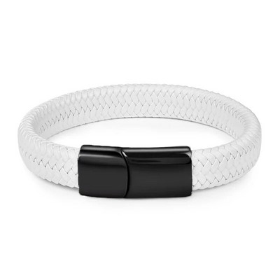 Brățară din piele albă simplă de modă împletitură din oțel inoxidabil Agrafe cu cataramă pentru bărbați Brățară lucrată manual, cadou de bijuterii cu farmec cu ridicata
