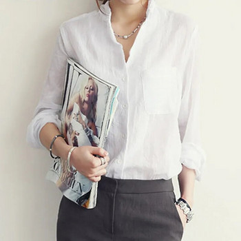 Chemisier Femme Γυναικεία μπλουζάκια μόδα 2022 Καλοκαιρινό λινό λευκό πουκάμισο Γυναικεία μακρυμάνικη μπλούζα Κορεάτικη γυναικεία ρούχα Roupas Femininas