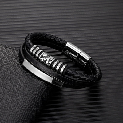 Punk bărbați stil vikingi brățară din piele naturală împletită cu mai multe straturi din oțel inoxidabil rune nordice brățări cu margele pentru cuplu bijuterii cadou