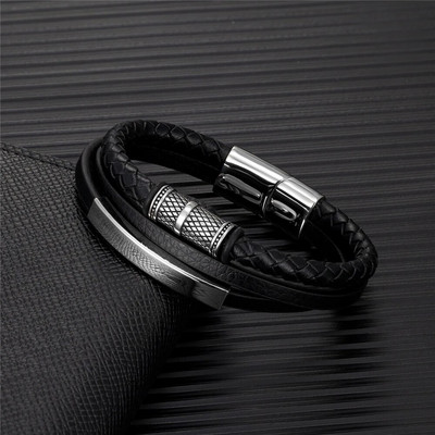 Punk bărbați stil vikingi brățară din piele naturală împletită cu mai multe straturi din oțel inoxidabil rune nordice brățări cu margele pentru cuplu bijuterii cadou