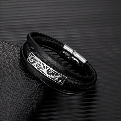 Punk bărbați stil vikingi brățară din piele naturală împletită cu mai multe straturi din oțel inoxidabil rune nordice brățări cu margele pentru cuplu bijuterii cadou