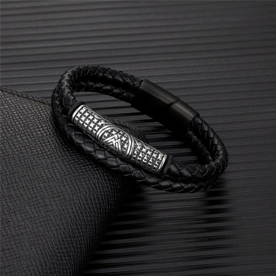 Punk bărbați stil vikingi brățară din piele naturală împletită cu mai multe straturi din oțel inoxidabil rune nordice brățări cu margele pentru cuplu bijuterii cadou