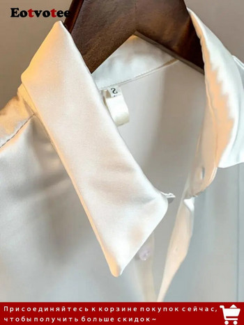 Eotvotee САТЕН Блуза с дълъг ръкав Риза с копчета Дамска лято 2022 Нови женски елегантни дамски топове Корейска мода Офис дама