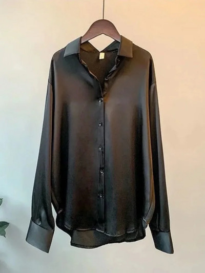 Eotvotee Bluză cu mânecă lungă din SATIN Cămașă cu nasturi pentru femei, vara 2022, pentru femei, elegante, topuri de birou pentru dama de modă coreeană