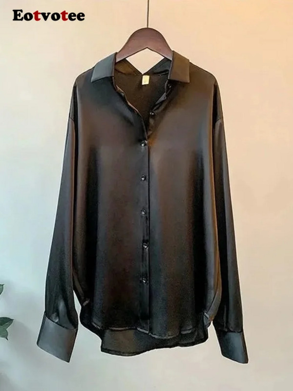 Eotvotee Bluză cu mânecă lungă din SATIN Cămașă cu nasturi pentru femei, vara 2022, pentru femei, elegante, topuri de birou pentru dama de modă coreeană