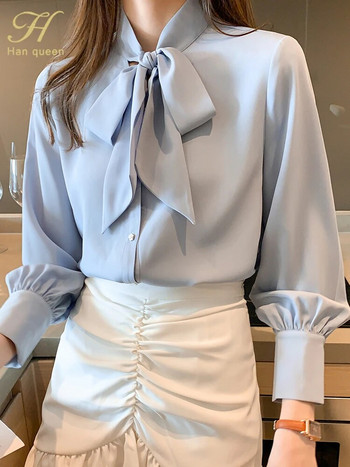 H Han Queen Μπλουζάκι New Arrival Γυναικεία μπλούζα Vintage Work Casual τοπ μπλούζες Chiffon Μπλούζα Φιόγκος Κομψά φαρδιά γυναικεία επαγγελματικά πουκάμισα 2021