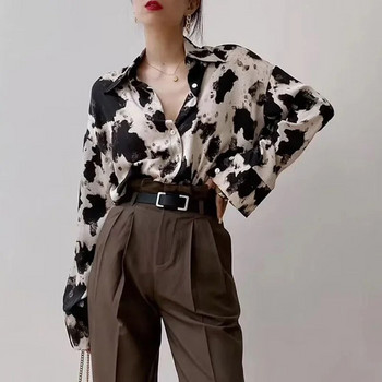 Πουκάμισα με στάμπα με κουμπιά αγελάδας Γυναικεία μακρυμάνικη μπλούζα Κορεάτικη μόδα Φαρδιά ρούχα Πουκάμισο σιφόν Streetwear μπλουζάκια Άνοιξη Νέο 13486