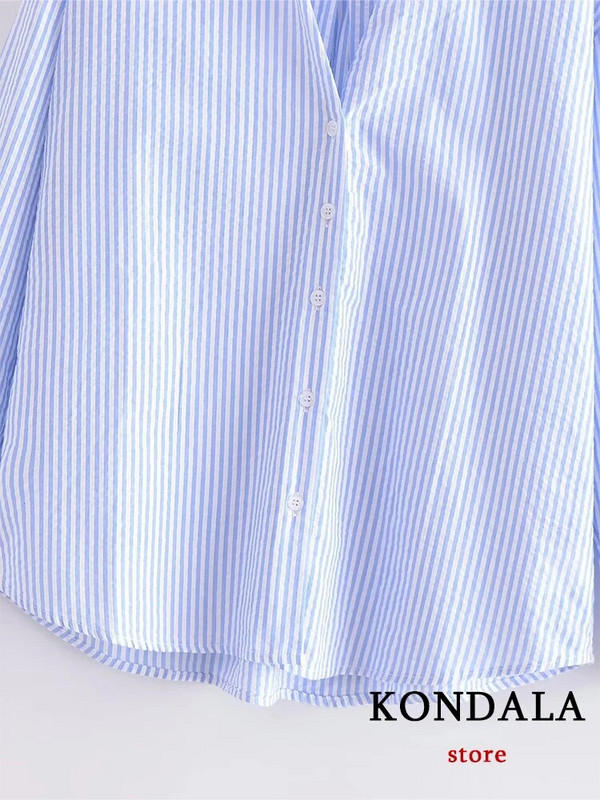 KONDALA cămăși casual în dungi cu decolteu în V, femei, cu mânecă lungă, cămăși supradimensionate pentru femei, la modă 2023, vară, toamnă, bluze, top