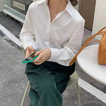 Φθινοπωρινά ρούχα Κορεάτικο γυναικείο πουκάμισο μακρυμάνικο Harajuku Ανοιξιάτικο κορεάτικο πουκάμισο μπλούζας μόδας Λευκό vintage γυναικεία casual μπλουζάκια