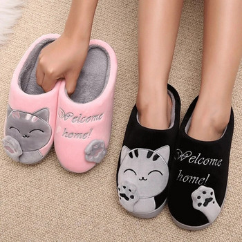 Дамски зимни домашни чехли Сладка анимационна котка Нехлъзгащи се двойки Топли домашни обувки за под на къщата Женски мъжки плюшени обувки за спалня