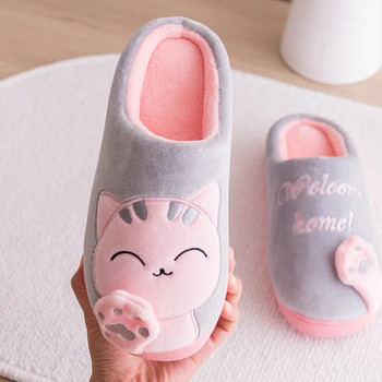 Дамски зимни домашни чехли Сладка анимационна котка Нехлъзгащи се двойки Топли домашни обувки за под на къщата Женски мъжки плюшени обувки за спалня