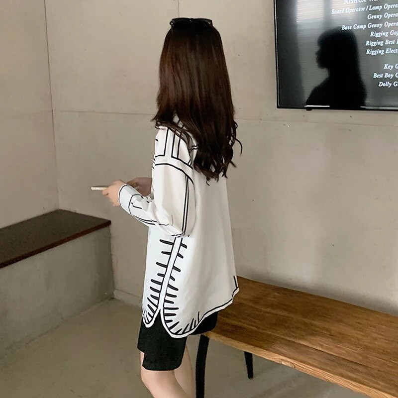 Kaliforniai égbolt graffiti mintás ingek Új, elegáns női blúzok 2024 tavaszi nyári felsők, bő Blusas Mujer