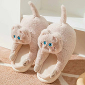 2022, papuci drăguț pentru pisici, papuci de casă cu blană, papuci de iarnă pentru podea de interior, pantofi de podea kawaii, papuci de iarnă pufosi anti-alunecare.
