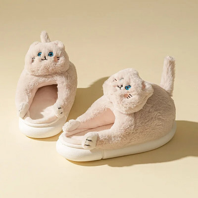 2022, papuci drăguț pentru pisici, papuci de casă cu blană, papuci de iarnă pentru podea de interior, pantofi de podea kawaii, papuci de iarnă pufosi anti-alunecare.