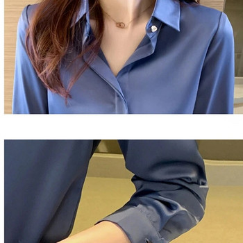 Копринени ризи Дамски ризи с дълъг ръкав Блузи за жени Сатенено облекло Риза Офис дамска плътна копринена риза Блуза 2023 Моден топ