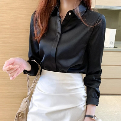 Cămăși din mătase Cămăși cu mânecă lungă pentru femei Bluze pentru femei Îmbrăcăminte din satin Cămașă Office Lady Bluză cămașă din mătase solidă 2023 Top la modă