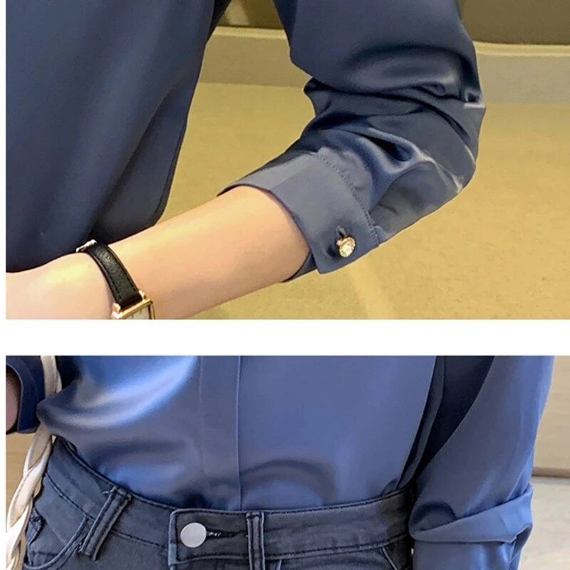 Šilkiniai marškiniai Moteriški marškiniai ilgomis rankovėmis Palaidinės moterims Satino Drabužiai Marškiniai Biuro moteriškos masyvo šilko marškinių palaidinė 2023 m. mados viršūnė