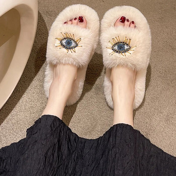 Дамски зимни модни меки топли нови комфортни плоски кожени чехли Външни пухкави чехли Вътрешни меки плюшени обувки Дамски луксозни чехли