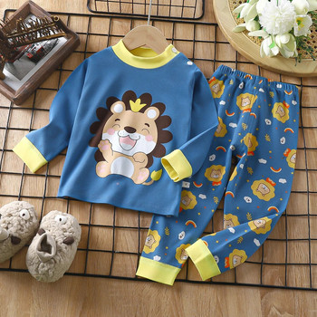 Комплект пижама за момче, момиче, анимационен еднорог, бельо с дълъг ръкав, панталони с еластична талия, детски дрехи, есен, пролет, DS39