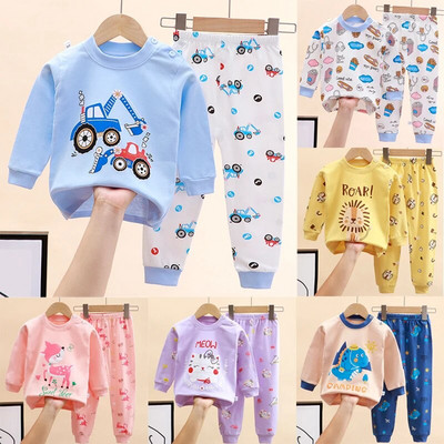 Комплект пижама за момче, момиче, анимационен еднорог, бельо с дълъг ръкав, панталони с еластична талия, детски дрехи, есен, пролет, DS39