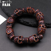 Muška narukvica s rezbarenom gotičkom lubanjom Vintage ženske narukvice Retro narukvica s privjeskom od drvenog kostura Nakit za Noć vještica Poklon pulsera hombre