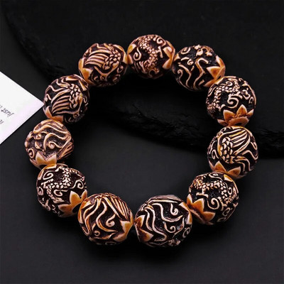 Muška narukvica s rezbarenom gotičkom lubanjom Vintage ženske narukvice Retro narukvica s privjeskom od drvenog kostura Nakit za Noć vještica Poklon pulsera hombre