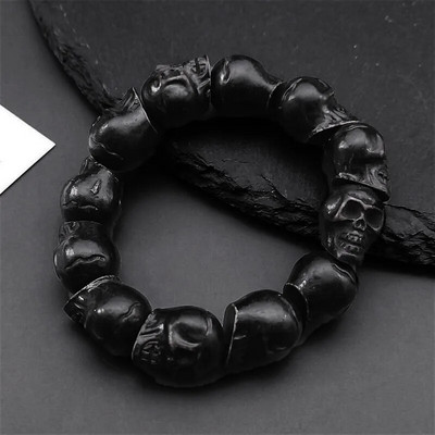Muška narukvica s rezbarenom gotičkom lubanjom Vintage ženske narukvice Retro narukvica s privjeskom od drvenog kostura Nakit za Noć vještica Poklon pulsera hombre