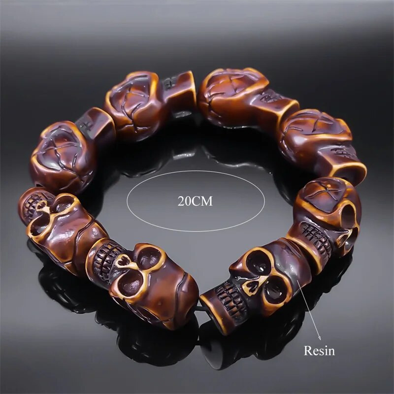 Muška narukvica s rezbarenom gotičkom lubanjom Vintage ženske narukvice Retro narukvica s privjeskom od drvenog kostura Nakit za Noć vještica Poklon pulsera hombre