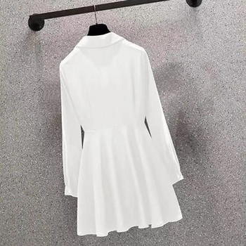 M-4XL Дамска риза с ревер, V-образно деколте, дълги ръкави, неправилен подгъв, голям размер, стегнат талия, регулируем колан, пуловер, риза, дамско облекло