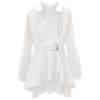 M-4XL naiste särk reväär V kaelusega pikkade varrukatega, ebaregulaarne ääris pluss suuruses, vöökohalt pingul reguleeritav vööga pullover särk Naiste riided