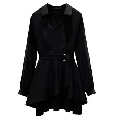 M-4XL naiste särk reväär V kaelusega pikkade varrukatega, ebaregulaarne ääris pluss suuruses, vöökohalt pingul reguleeritav vööga pullover särk Naiste riided