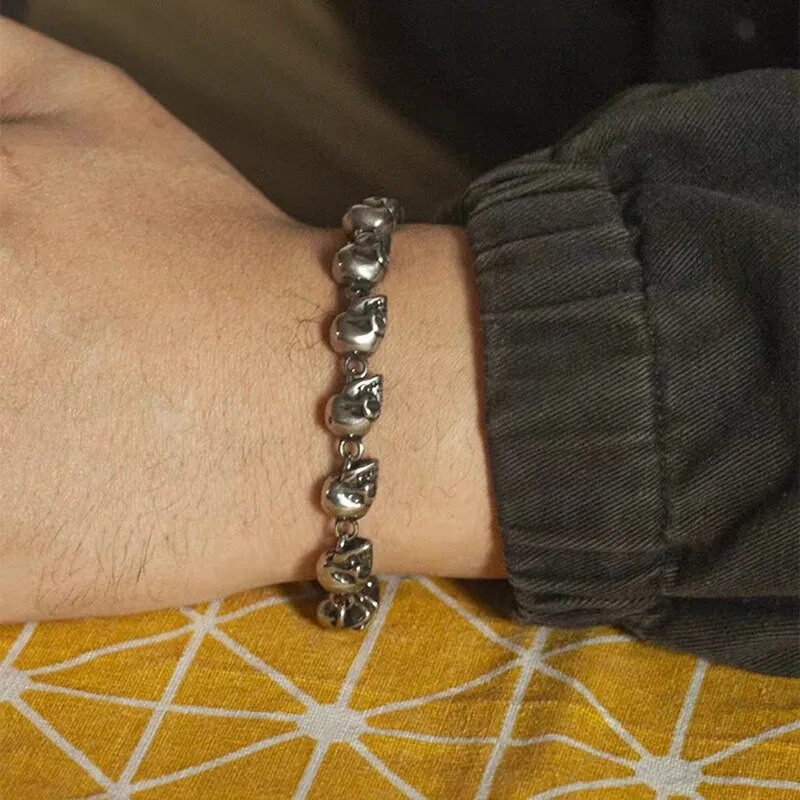 Brățară gotică vintage cu craniu complet pentru bărbați, motocicletă, rock, bicicletă, hip hop, punk, bijuterii, cadou de Halloween