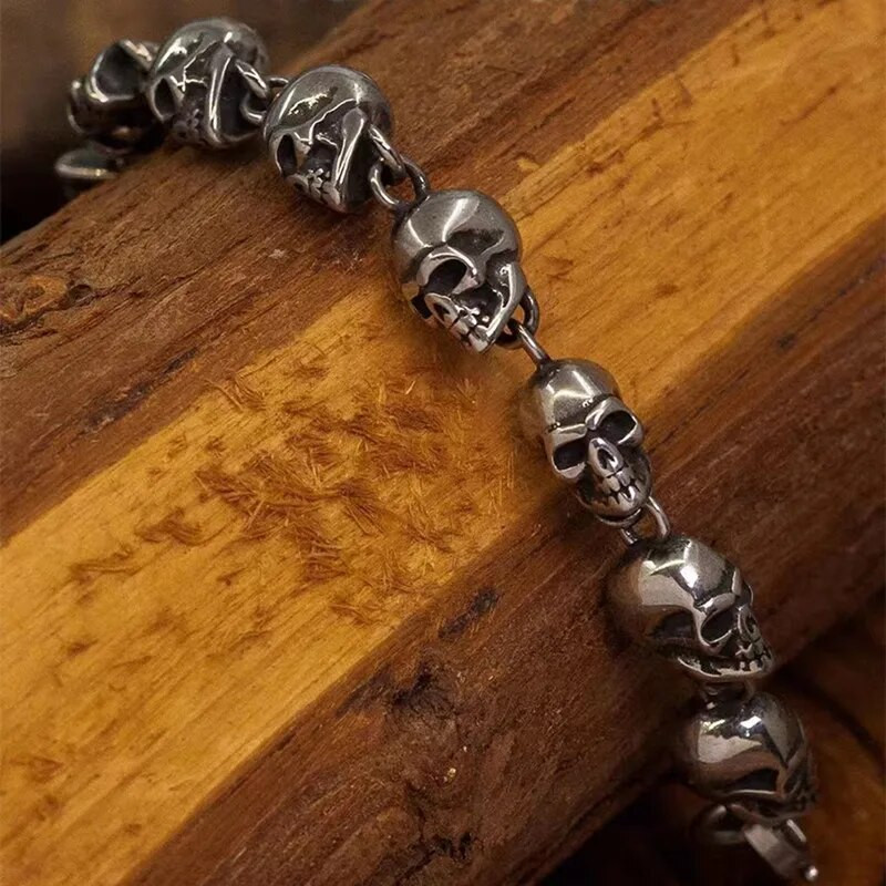 Brățară gotică vintage cu craniu complet pentru bărbați, motocicletă, rock, bicicletă, hip hop, punk, bijuterii, cadou de Halloween