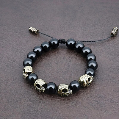Brățară unică cu craniu de agat ochi de tigru Brățări vintage reglabile cu margele Punk Hip Hop Accesorii de bijuterii pentru bărbați Dropshipping