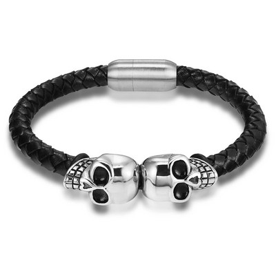 TYO Nove modne crne pletene muške kožne narukvice od nehrđajućeg čelika Cool Skull Bangles Nakit Poklon veleprodaja Dropshipping