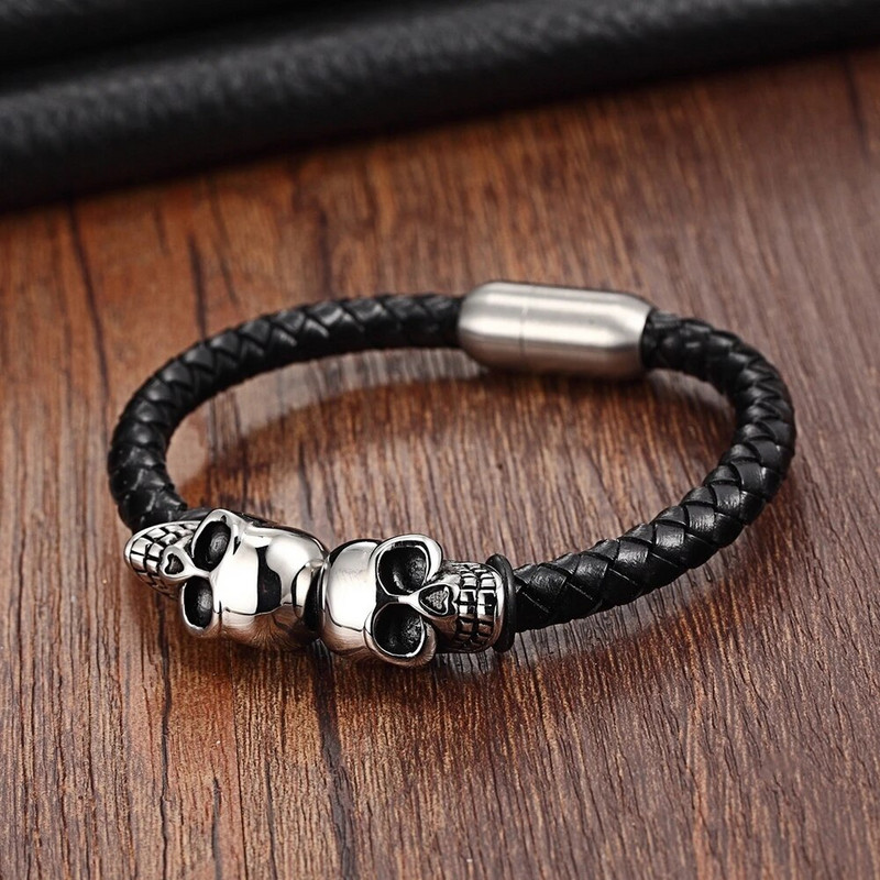TYO Nove modne crne pletene muške kožne narukvice od nehrđajućeg čelika Cool Skull Bangles Nakit Poklon veleprodaja Dropshipping