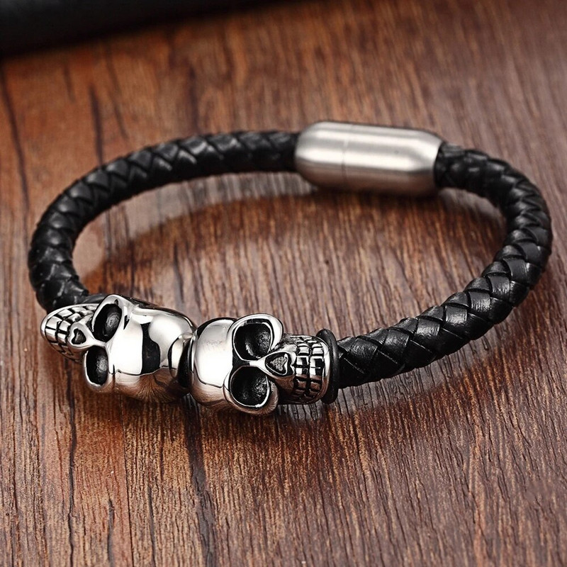 TYO Nove modne crne pletene muške kožne narukvice od nehrđajućeg čelika Cool Skull Bangles Nakit Poklon veleprodaja Dropshipping