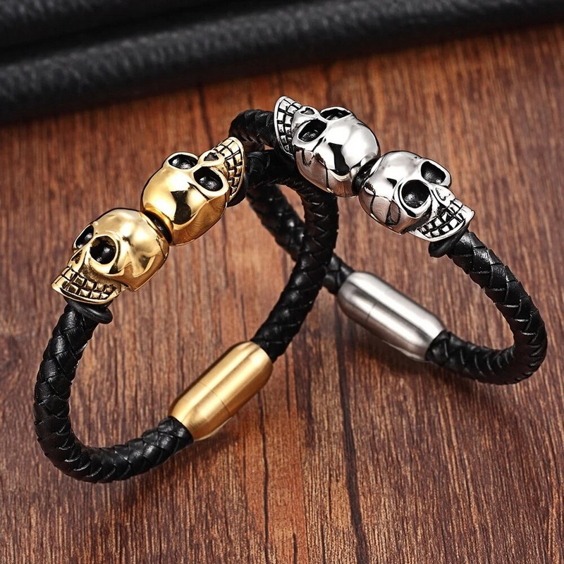TYO Nove modne crne pletene muške kožne narukvice od nehrđajućeg čelika Cool Skull Bangles Nakit Poklon veleprodaja Dropshipping