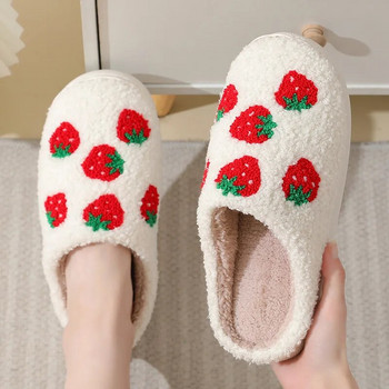 Зимна двойка Топли памучни чехли Сладки анимационни плюшени чехли във формата на сърце Пухкави домакински обувки от изкуствена кожа Топли домашни чехли