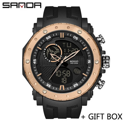 SANDA skaitmeninis LED laikrodis vyriškas karinis sportinis kvarcinis rankinis laikrodis aukščiausios markės prabangus chronometras, vandeniui atsparus vyriškas elektroninis laikrodis 6012