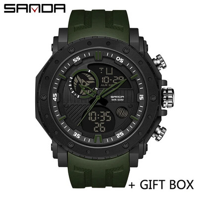 SANDA skaitmeninis LED laikrodis vyriškas karinis sportinis kvarcinis rankinis laikrodis aukščiausios markės prabangus chronometras, vandeniui atsparus vyriškas elektroninis laikrodis 6012