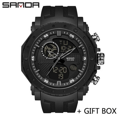 SANDA skaitmeninis LED laikrodis vyriškas karinis sportinis kvarcinis rankinis laikrodis aukščiausios markės prabangus chronometras, vandeniui atsparus vyriškas elektroninis laikrodis 6012