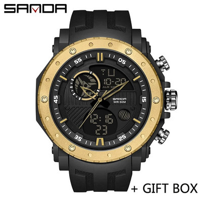 SANDA skaitmeninis LED laikrodis vyriškas karinis sportinis kvarcinis rankinis laikrodis aukščiausios markės prabangus chronometras, vandeniui atsparus vyriškas elektroninis laikrodis 6012