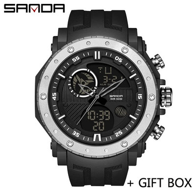 SANDA skaitmeninis LED laikrodis vyriškas karinis sportinis kvarcinis rankinis laikrodis aukščiausios markės prabangus chronometras, vandeniui atsparus vyriškas elektroninis laikrodis 6012