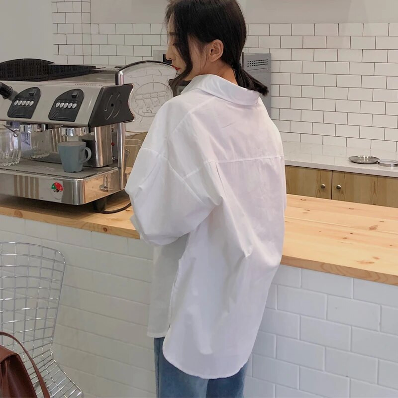 Cămașă albă din bumbac pentru femei 2023, primăvară, toamnă, epocă, bluze pentru femei, cu mâneci lungi, ocazional, cu guler răsturnat, bluze largi pentru femei 11456